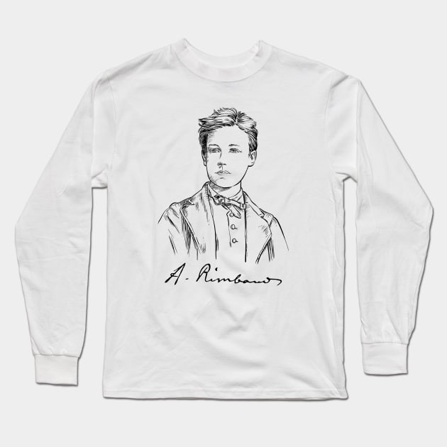 Arthur Rimbaud, French poet, Portrait, Signature Long Sleeve T-Shirt by StabbedHeart